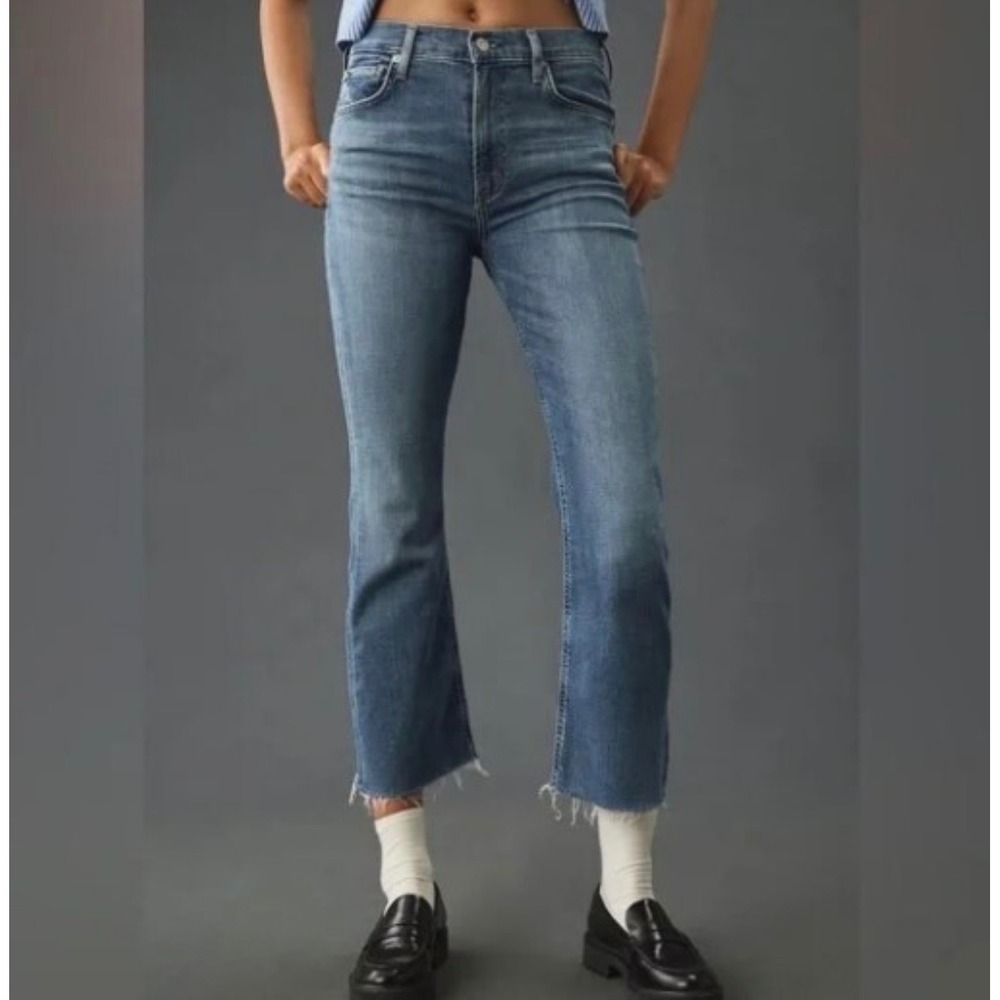 Citizens of Humanity Isola High Rise Cropped Bootcut Jeans Blue Raw Hem 27